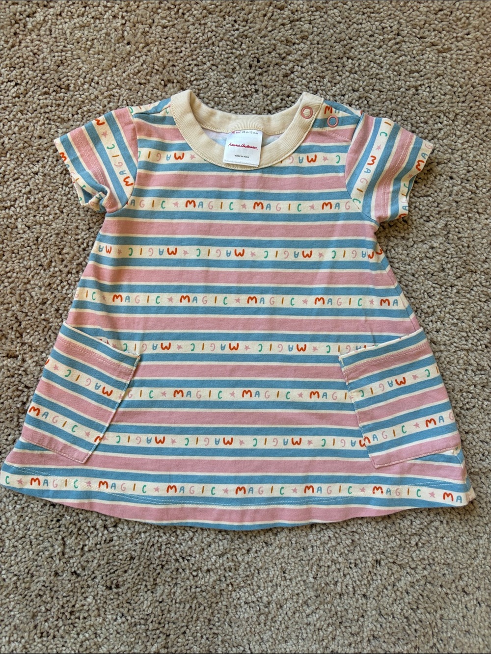 Hanna Andersson Striped ‘Magic' Pocket Dress in Pink, Blue & Cream